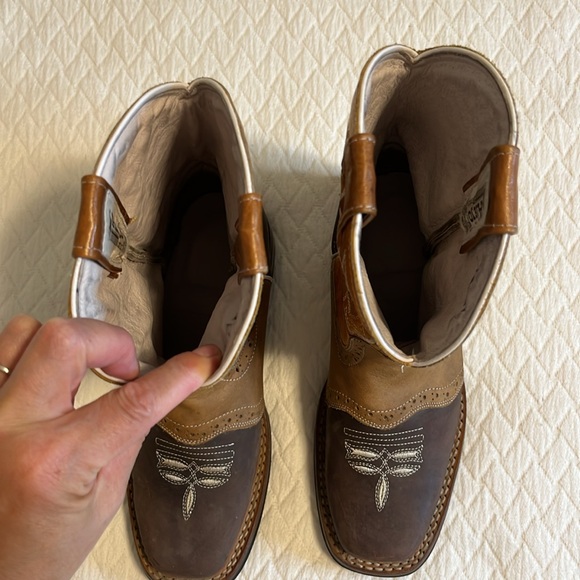 Alejo boots tooled cowboy gaucho boots, leather, brown & tan, made in Mexico, 4 - Picture 8 of 12